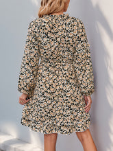 Perfee Printed Tie Neck Long Sleeve Mini Dress OutfitFlow